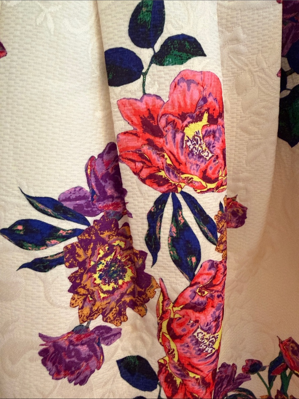 Ivory Floral Jacquard Fit & Flare Skirt – Bold Rose Print Size Small - Picture 2 of 12
